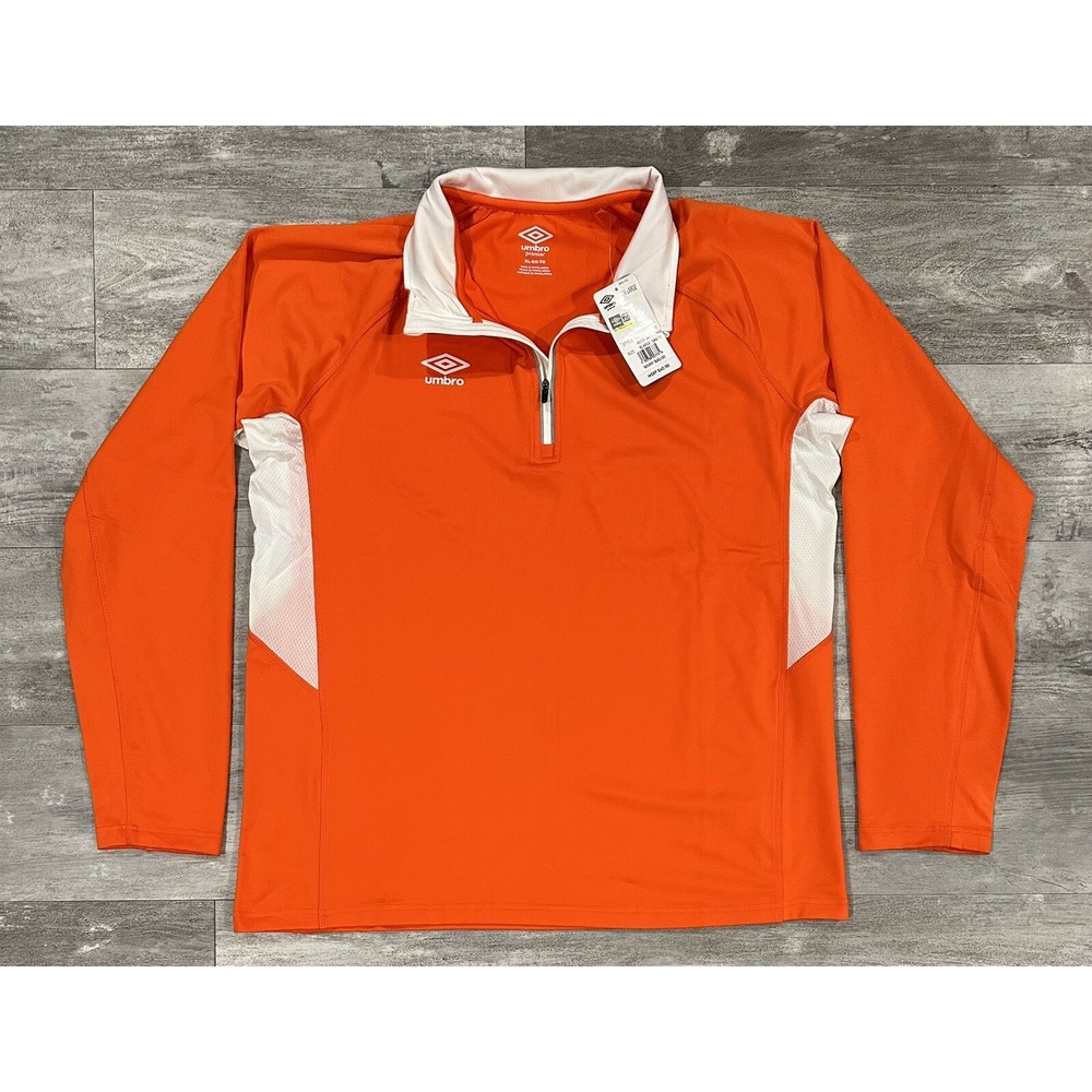 Umbro Premier Mens Orange Long Sleeve Pullover 1/4 Zip Size XL Brand New